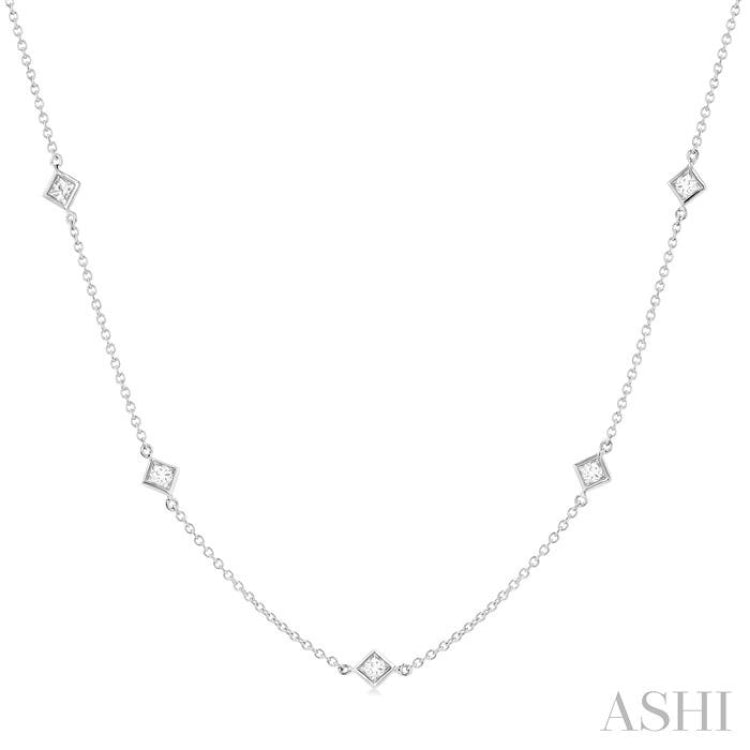 1.00 ctw Princess Cut Diamond Fashion Necklace in 14K White Gold