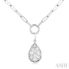 1/4 ctw Lovebright Pear Shape Round Cut Diamond Paper Clip Necklace in 14K White Gold