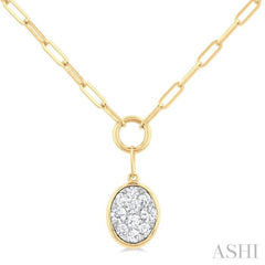 1/4 ctw Lovebright Oval Shape Round Cut Diamond Paper Clip Necklace in 14K Yellow & White Gold