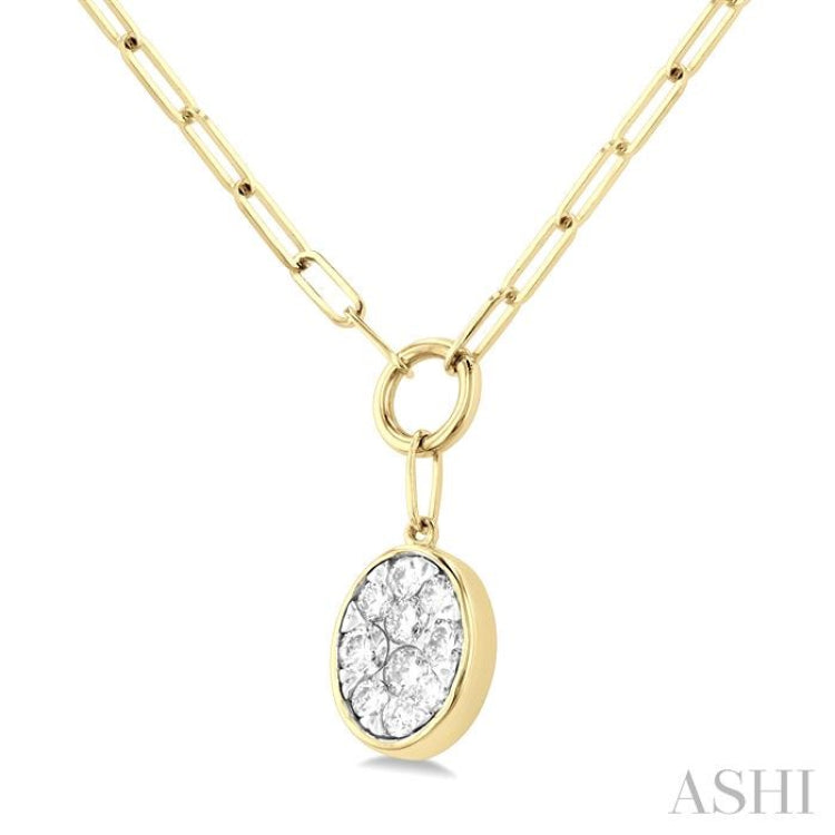 1/4 ctw Lovebright Oval Shape Round Cut Diamond Paper Clip Necklace in 14K Yellow & White Gold