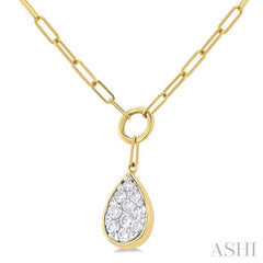 1/4 ctw Lovebright Pear Shape Round Cut Diamond Paper Clip Necklace in 14K Yellow & White Gold