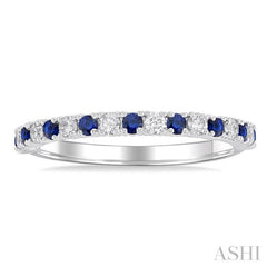 1/4 ctw Petite 1.80 MM Sapphire and Round Cut Diamond Precious Stack Band in 10K White Gold