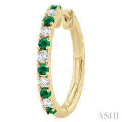 1/4 ctw Petite 1.80 MM Emerald and Round Cut Diamond Precious Fashion Huggies in 10K Yellow Gold