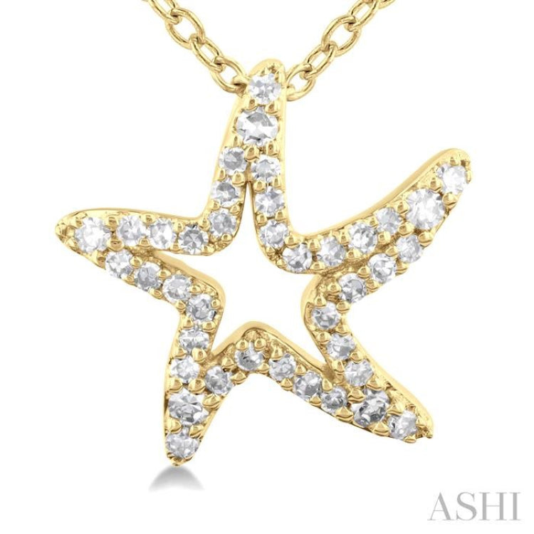 1/6 Ctw Petite Starfish Frame Round Cut Diamond Fashion Pendant With Chain in 10K Yellow Gold