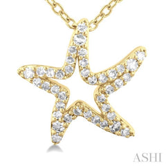 1/6 Ctw Petite Starfish Frame Round Cut Diamond Fashion Pendant With Chain in 10K Yellow Gold