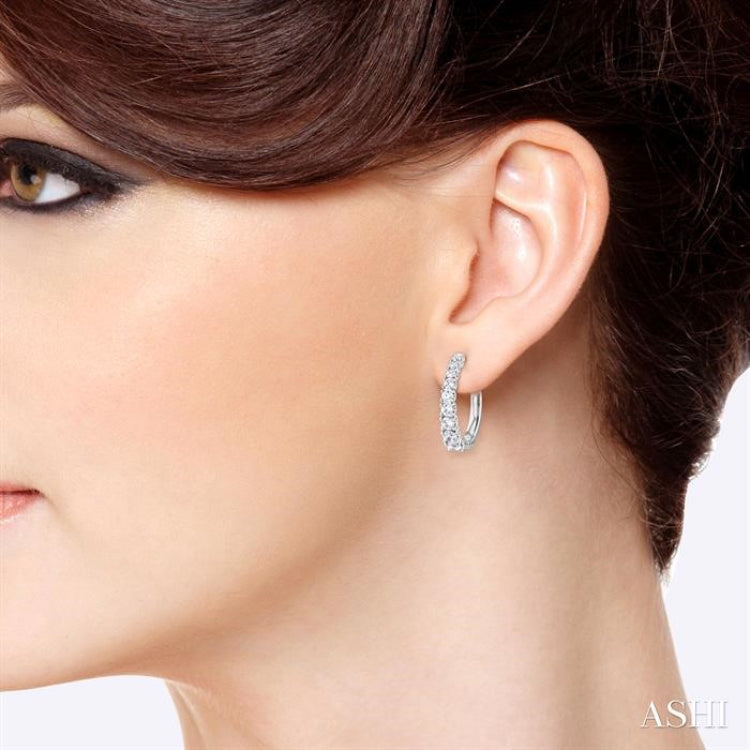 1 Ctw Graduated Round Cut Diamond Fashion Hoop Earrings in 14K White Gold