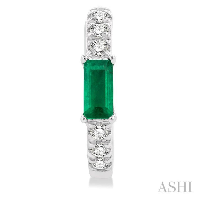 1/8 ctw Petite 4X2 MM Emerald and Round Cut Diamond Fashion Huggies in 10K White Gold