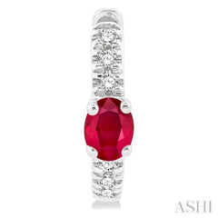 1/10 ctw Petite 4X3 MM Oval Cut Ruby and Round Cut Diamond Fashion Huggies in 10K White Gold