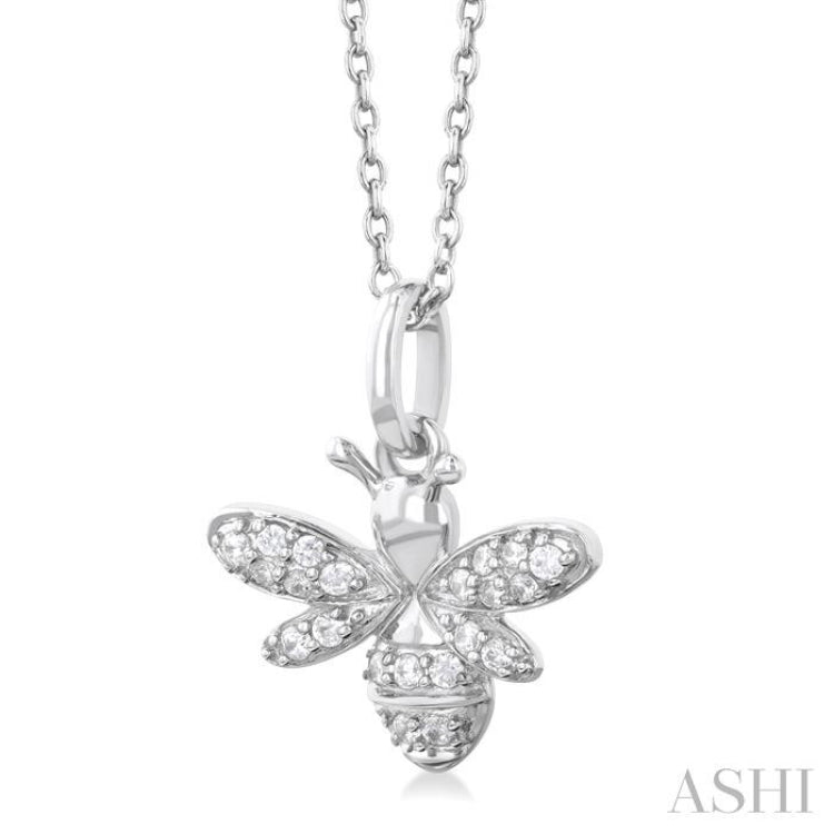 1/10 ctw Petite Bumble Bee Round Cut Diamond Fashion Pendant With Chain in 10K White Gold