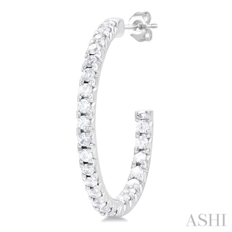 1/3 Ctw French Pave Set Round Cut Diamond Fashion Half Hoop Earring in 14K White Gold