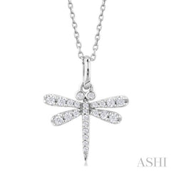 1/6 Ctw Petite Dragonfly Round Cut Diamond Fashion Pendant With Chain in 10K White Gold