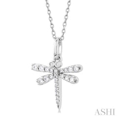 1/6 Ctw Petite Dragonfly Round Cut Diamond Fashion Pendant With Chain in 10K White Gold
