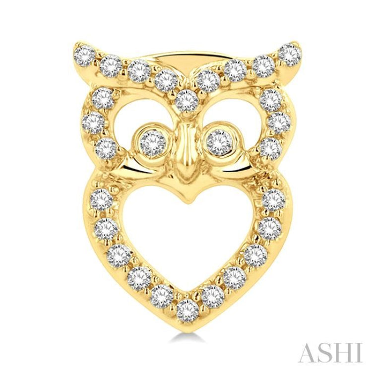 1/6 Ctw Petite Owl Round Cut Diamond Fashion Stud Earrings in 10K Yellow Gold