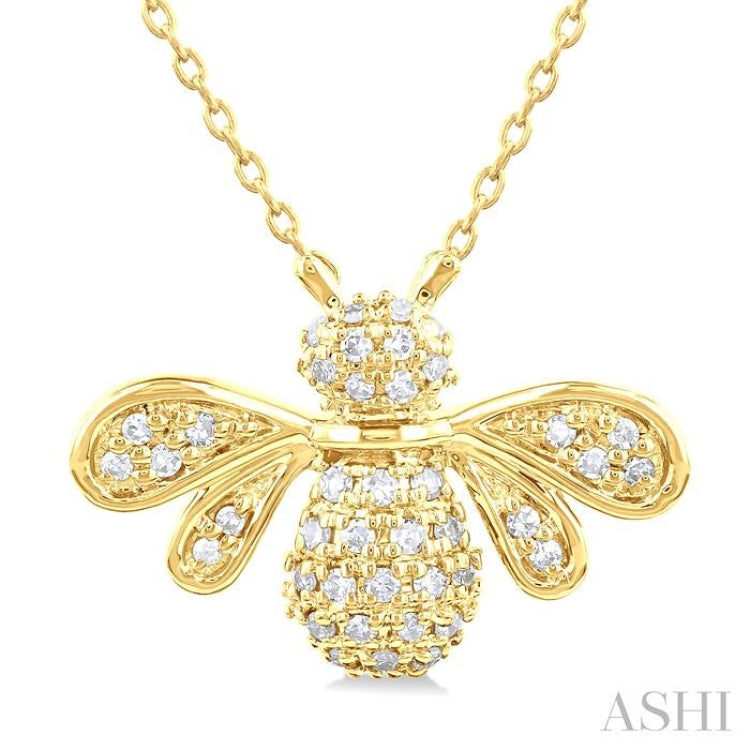 1/4 ctw Petite Bumble Bee Round Cut Diamond Fashion Pendant With Chain in 10K Yellow Gold