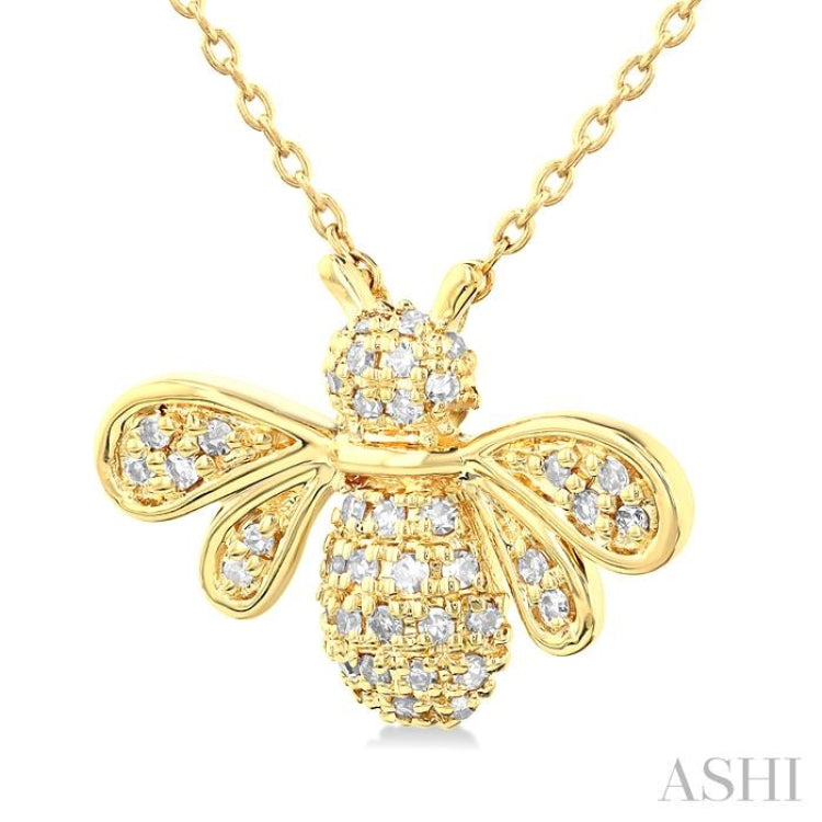 1/4 ctw Petite Bumble Bee Round Cut Diamond Fashion Pendant With Chain in 10K Yellow Gold