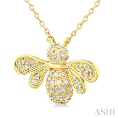 1/4 ctw Petite Bumble Bee Round Cut Diamond Fashion Pendant With Chain in 10K Yellow Gold