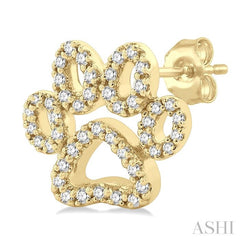 1/4 ctw Petite Dog Paw Round Cut Diamond Fashion Stud Earring in 10K Yellow Gold