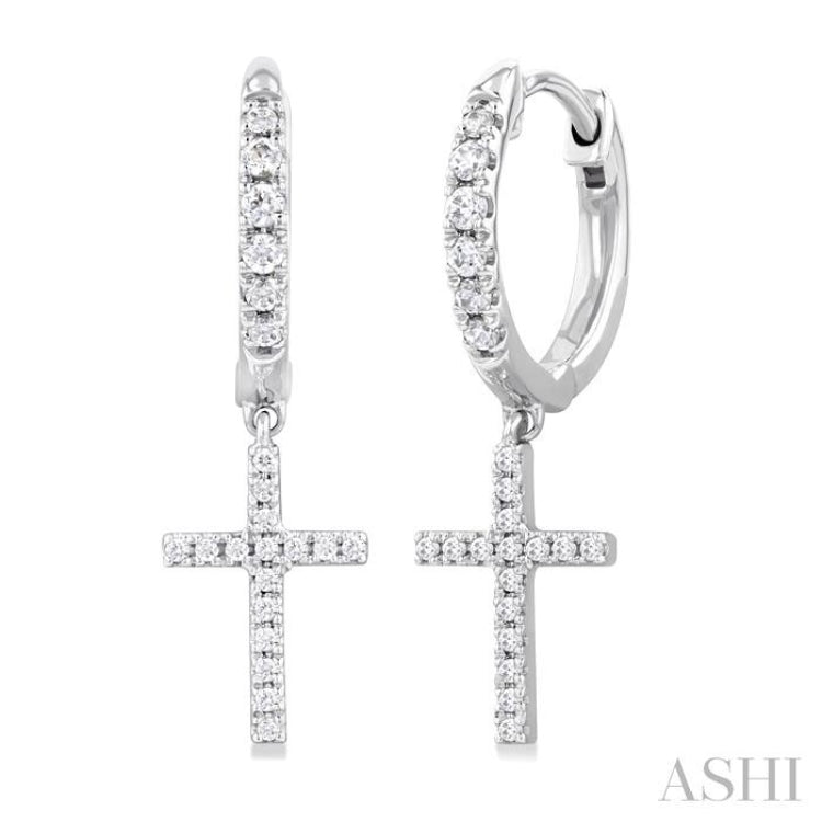 1/3 ctw Petite Cross Round Cut Diamond Fashion Huggies in 10K White Gold