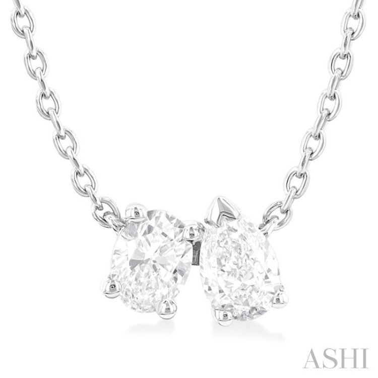 1/3 ctw Toi Et Moi Oval and Pear Cut Diamond Necklace in 14K White Gold