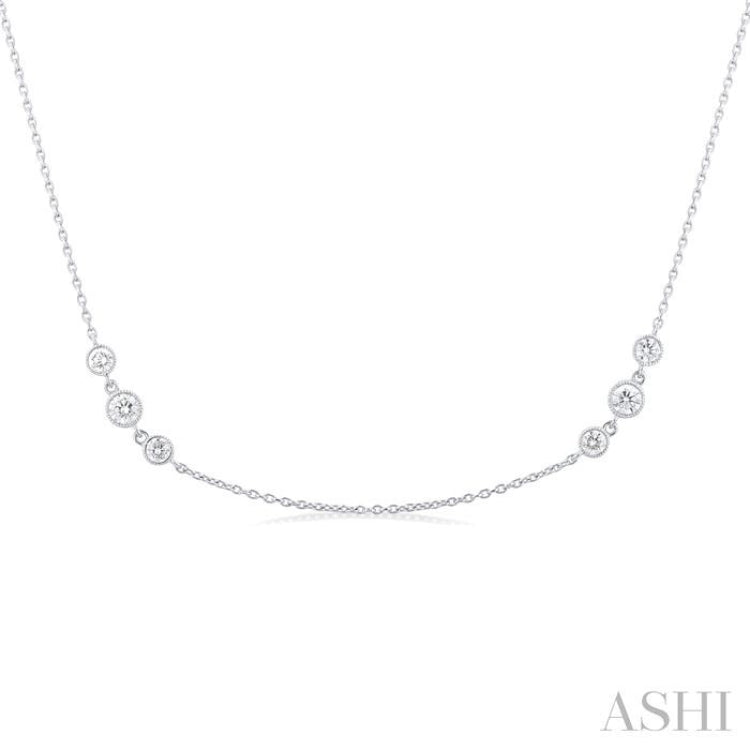 1.00 ctw Three Stone Bezel Set Round Cut Diamond Station Necklace in 14K White Gold