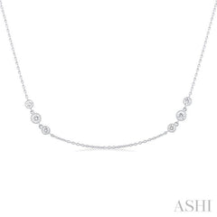 1.00 ctw Three Stone Bezel Set Round Cut Diamond Station Necklace in 14K White Gold