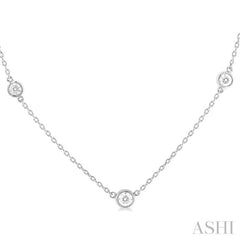 1/2 ctw Bezel Set Round Cut Diamond Station Necklace in 14K White Gold