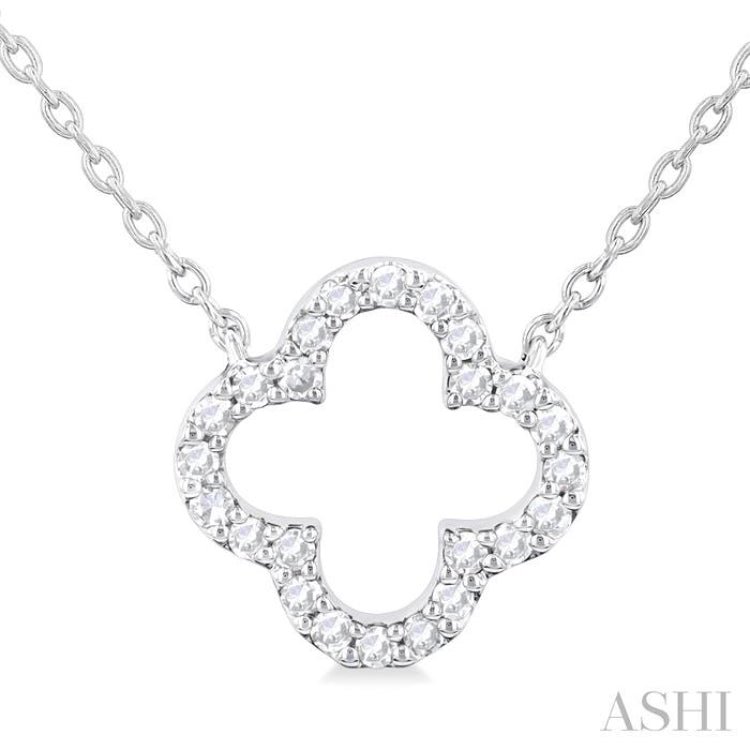 1/8 ctw Petite Clover Round Cut Diamond Fashion Pendant With Chain in 10K White Gold