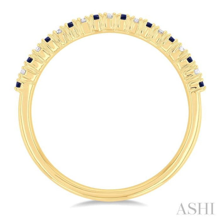 1/10 Ctw Petite 1.35 MM Sapphire and Round Cut Diamond Precious Stack Band in 10K Yellow Gold