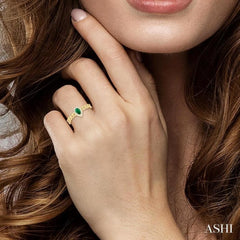 5x3 MM Pear Cut Emerald and 1/10 Ctw Curb & Cuban Link Round Cut Diamond Halo Precious Ring in 10K Yellow Gold
