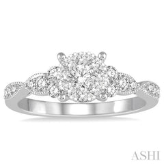 1/2 Ctw Round Cut Diamond Lovebright Engagement Ring in 14K White Gold