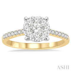 3/4 Ctw Round Cut Lovebright Diamond Ring in 14K Yellow and White Gold