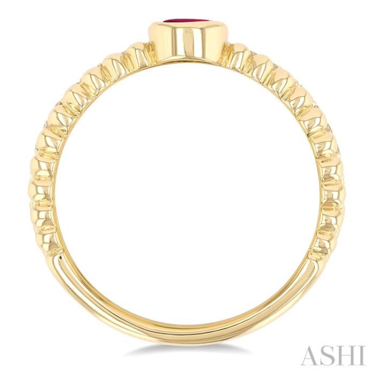 4x3 MM Oval Shape Ruby and 1/5 Ctw Round Cut Diamonds Precious Fashion Split Twin Ring in 10K Yellow Gold