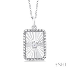 1/20 ctw Rectangle fluted medallion Round Cut Diamond Pendant With Chain in 10K White Gold