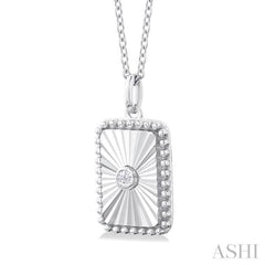 1/20 ctw Rectangle fluted medallion Round Cut Diamond Pendant With Chain in 10K White Gold