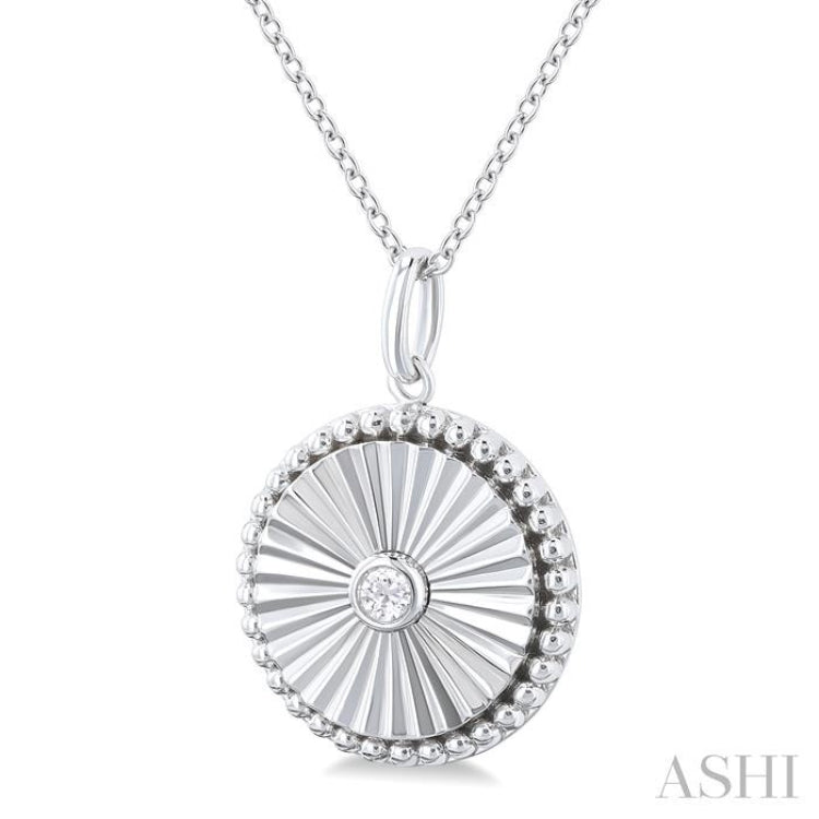 1/20 ctw Round fluted medallion Round Cut Diamond Pendant With Chain in 10K White Gold