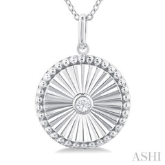 1/20 ctw Round fluted medallion Round Cut Diamond Pendant With Chain in 10K White Gold