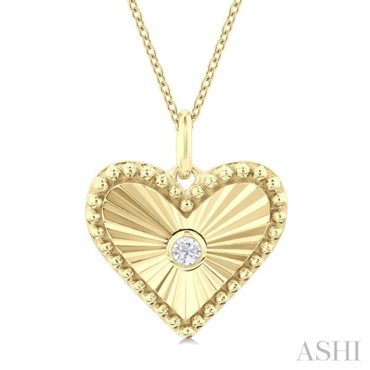 1/20 ctw Heart fluted medallion Round Cut Diamond Pendant With Chain in 10K Yellow Gold