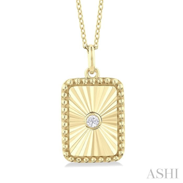 1/20 ctw Rectangle fluted medallion Round Cut Diamond Pendant With Chain in 10K Yellow Gold