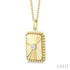 1/20 ctw Rectangle fluted medallion Round Cut Diamond Pendant With Chain in 10K Yellow Gold