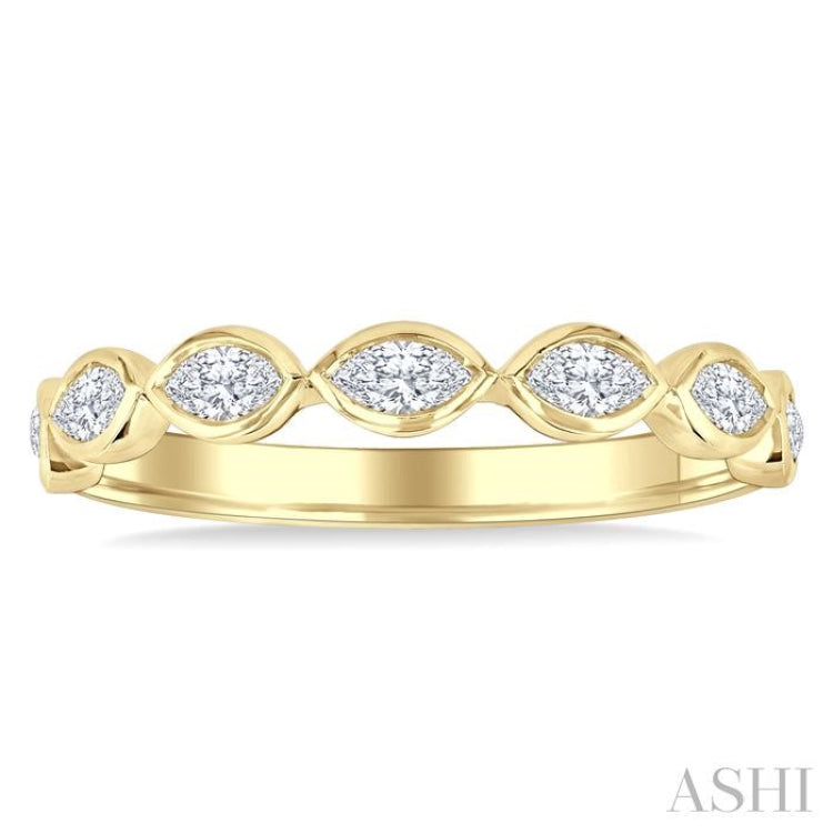 3/4 Ctw East-West Set Marquise Cut Bezel Diamond Stackable Fashion Band in 14K Yellow Gold
