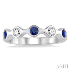 2.8MM Bezel Set Sapphire and 1/6 ctw Round Cut Diamond Precious Stackable Band in 14K White Gold