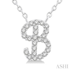 1/10 Ctw Initial 'B' Calligraphy Round Cut Diamond Fashion Pendant With Chain in 10K White Gold