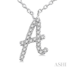 1/20 Ctw Initial 'A' Round cut Diamond Pendant With Chain in 10K White Gold