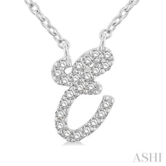 1/20 Ctw Initial 'E' Round cut Diamond Pendant With Chain in 10K White Gold