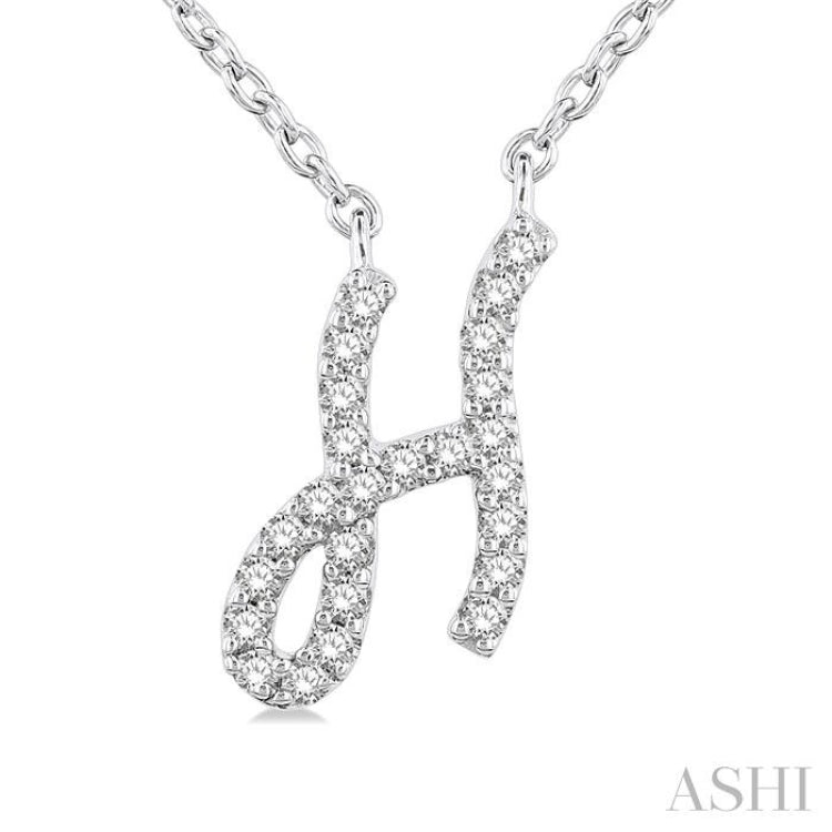 1/20 Ctw Initial 'H' Round cut Diamond Pendant With Chain in 10K White Gold