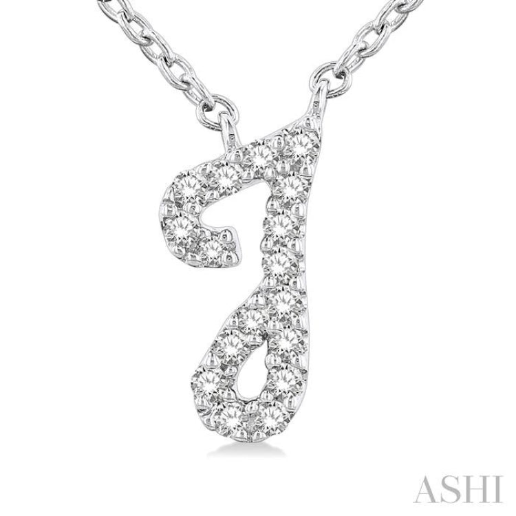 1/20 Ctw Initial 'J' Round cut Diamond Pendant With Chain in 10K White Gold