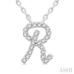 1/20 Ctw Initial 'R' Round cut Diamond Pendant With Chain in 10K White Gold