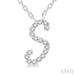 1/20 Ctw Initial 'S' Round cut Diamond Pendant With Chain in 10K White Gold