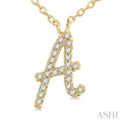 1/20 Ctw Initial 'A' Round cut Diamond Pendant With Chain in 10K Yellow Gold