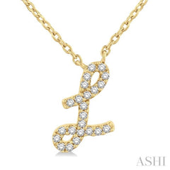 1/20 Ctw Initial 'L' Round cut Diamond Pendant With Chain in 10K Yellow Gold